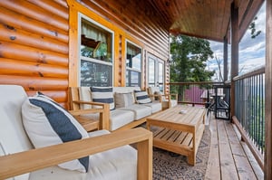 Outdoor seating access from entry living room and bedroom