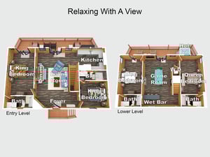 Your spacious mountain retreat features two levels with king bedrooms, game room, hot tub, and wet bar for ultimate relaxation.