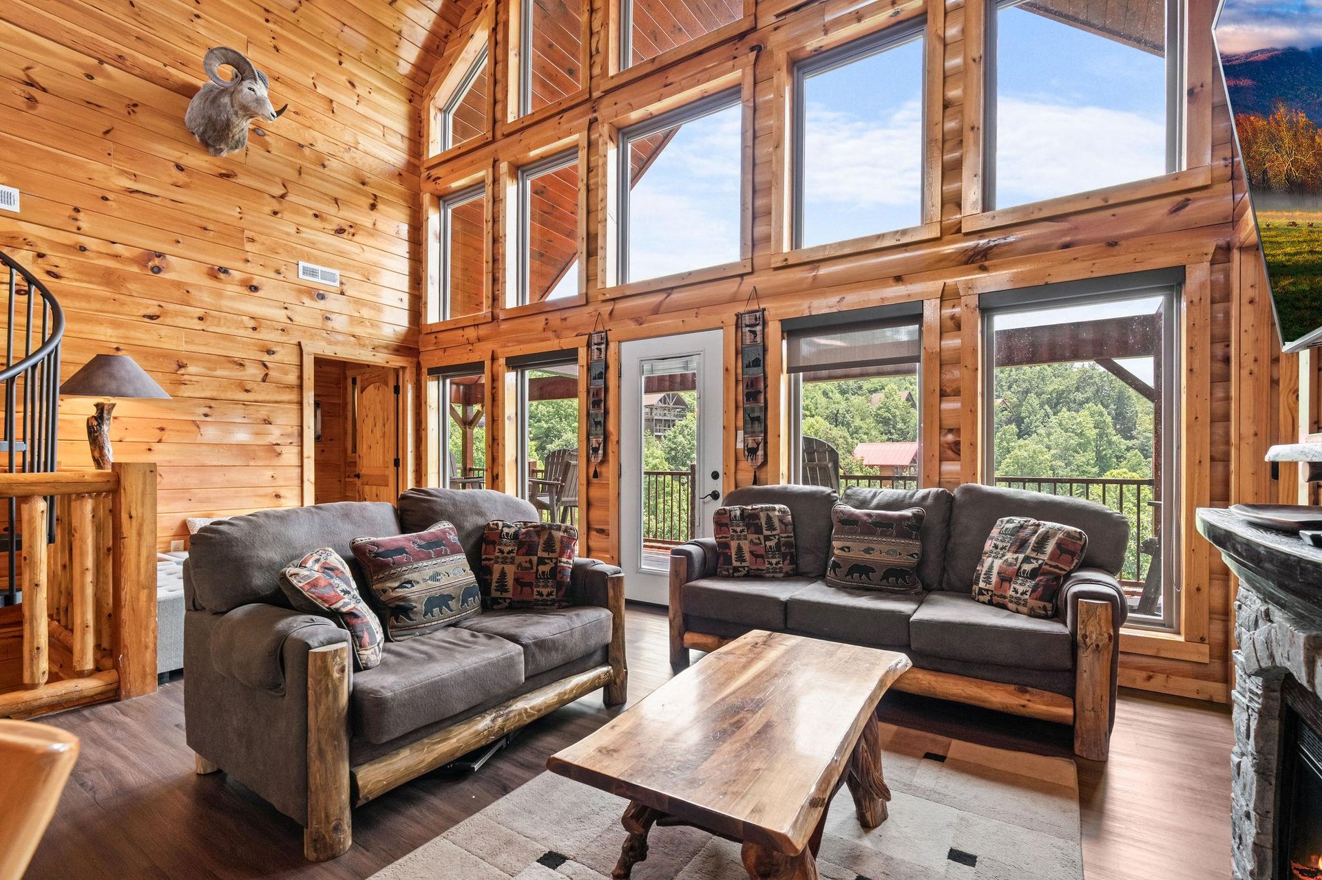 Living room seating with big window view