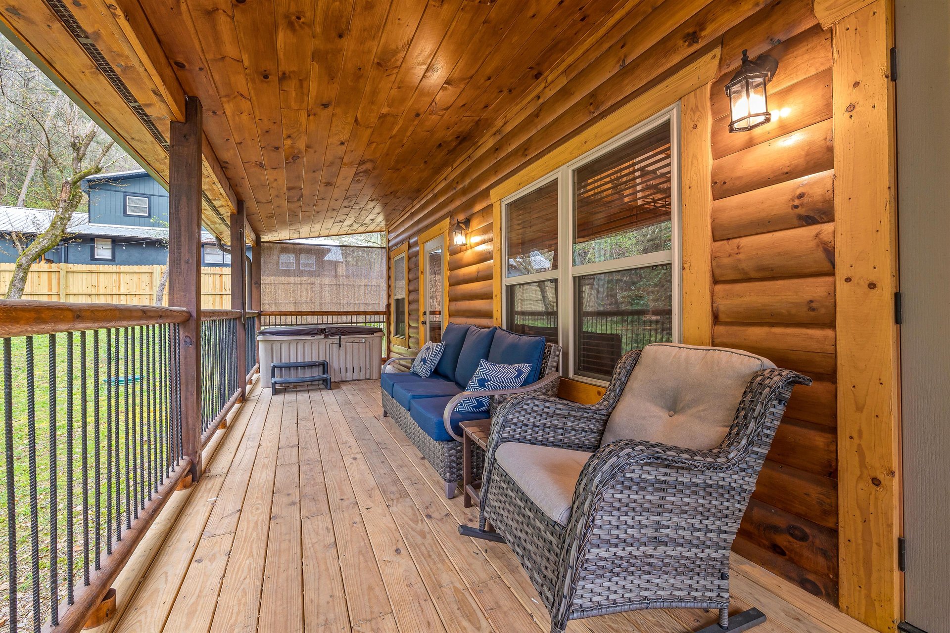 Deck furniture with hot tub