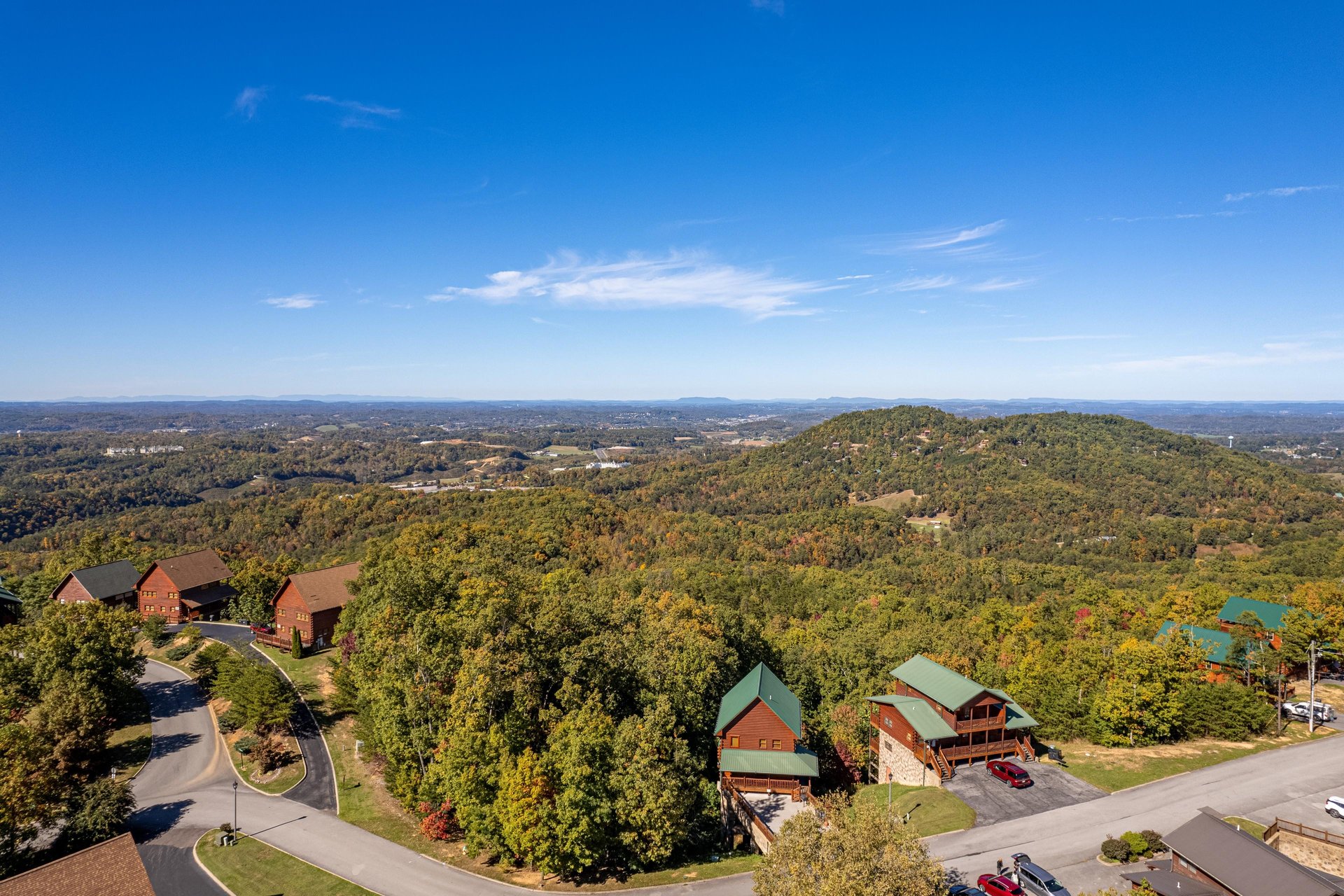 Drone view at Eagles Sunrise, a 2 bedroom cabin rental located in Pigeon Forge