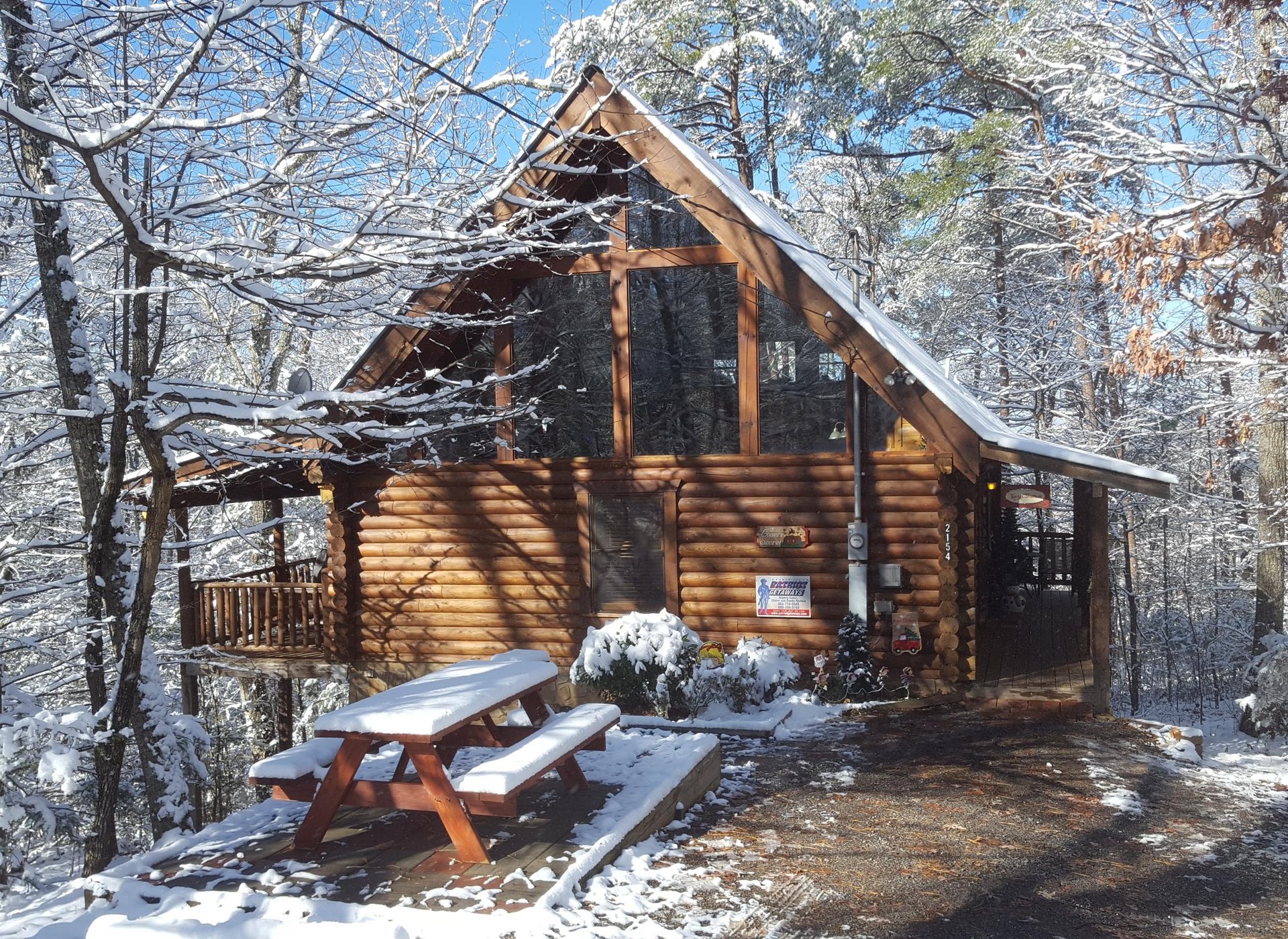 Snowy exterior at A Lovers Secret a 1 bedroom cabin rental located in Gatlinburg