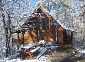 Snowy exterior at A Lovers Secret a 1 bedroom cabin rental located in Gatlinburg
