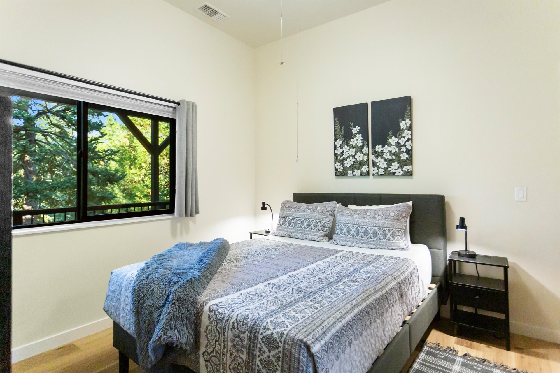 3 beds perfect for a close group. Guest enjoy individual lights for each bunk. A packnplay is also available.