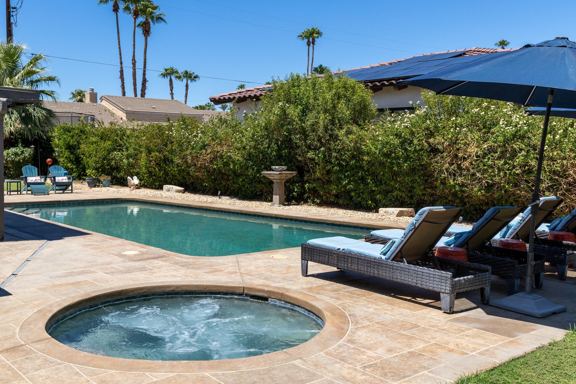 Beautiful backyard with a private pool and spa.