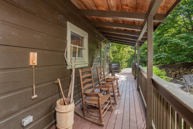 Wooden rocking chairs on deck