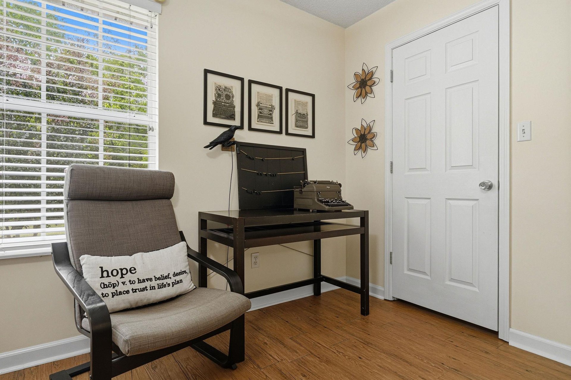 Settle into your cozy reading nook bathed in natural light. The modern armchair and stylish desk create the perfect spot for unwinding or catching up on work during your stay.