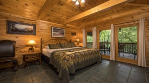 King bed with deck view