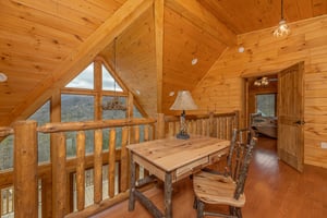 Desk in the loft at Js Hideaway, a 4 bedroom cabin rental located in Pigeon Forge