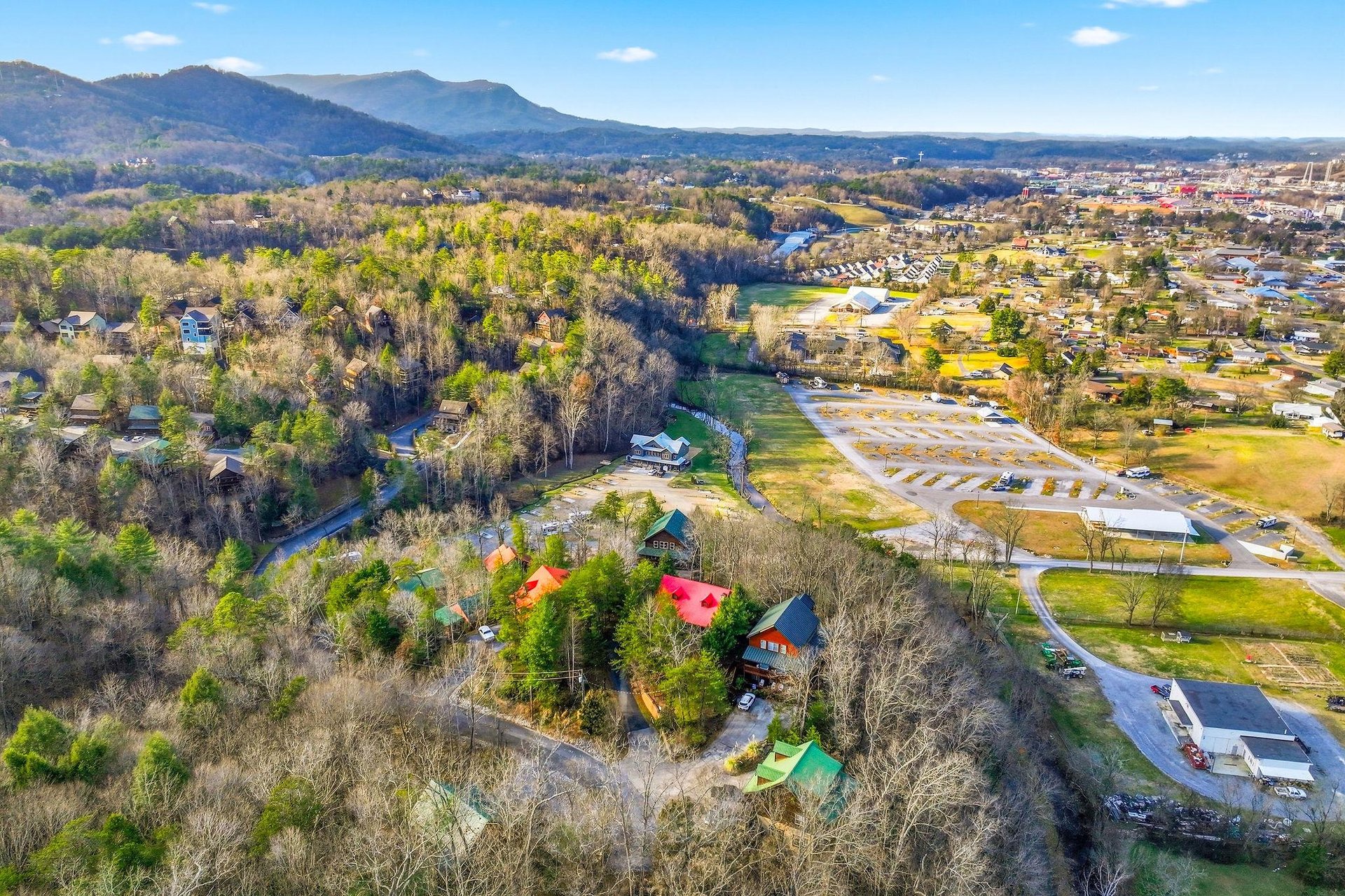 Scenic mountain valley setting with rolling hills and peaceful neighborhoods creating a tranquil retreat destination.