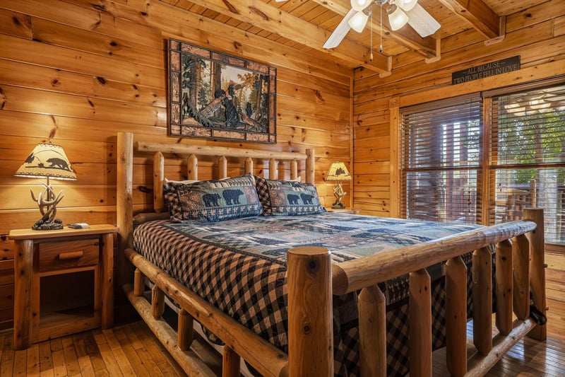 Step into your cozy cabin retreat with rustic log furnishings, vaulted wood ceilings, and charming wildlifethemed décor that brings the great outdoors inside your peaceful getaway.