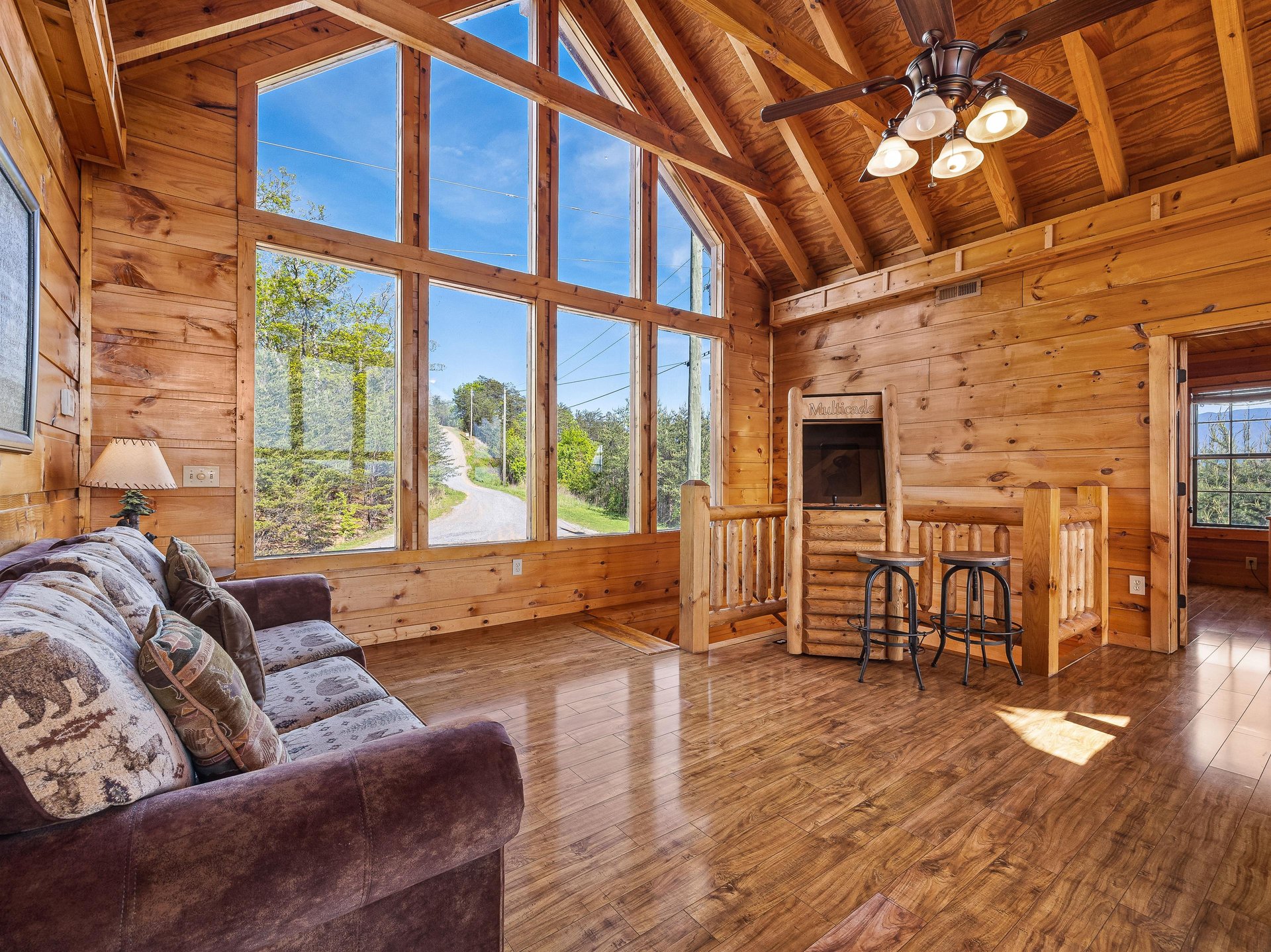 Couch and arcade game with stools