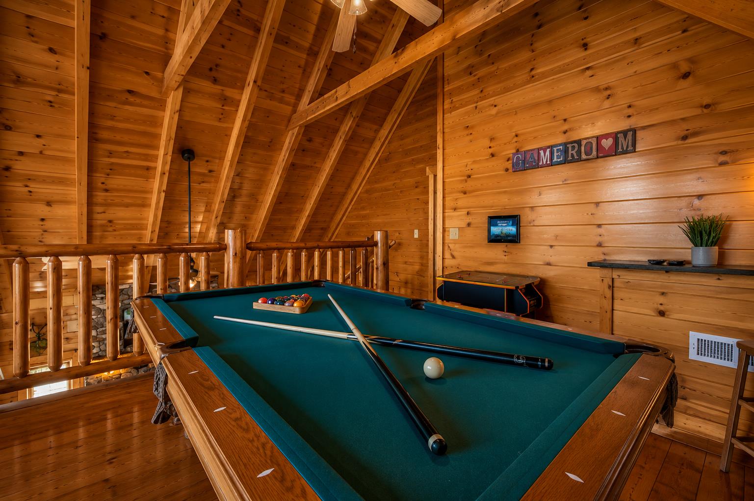 Game Room Pool Table and Multicade Arcade Game