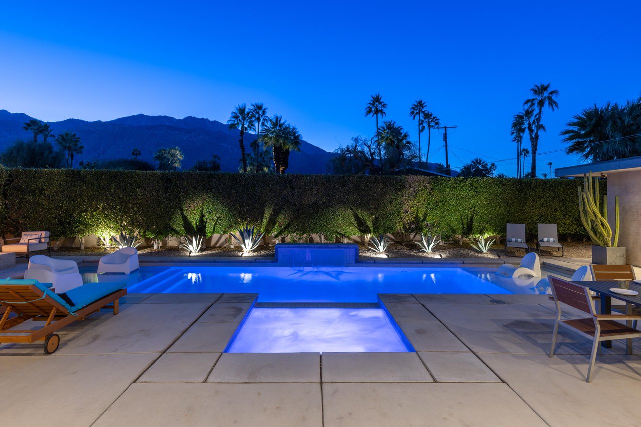 Mountain backdrop and desert landscaping