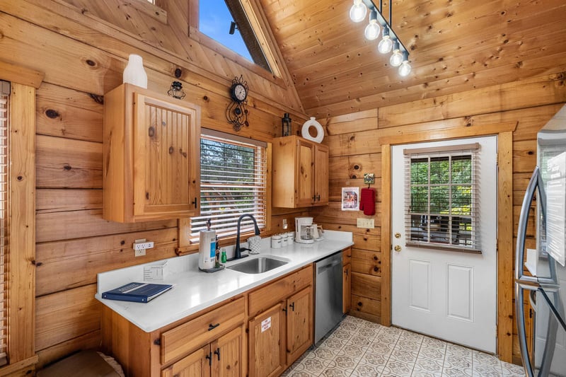 full size appliances and sink with view