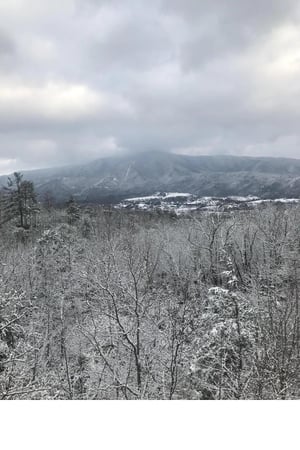 Sweeping mountain views showcase snowdusted peaks and winter forest landscapes in the surrounding area.