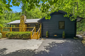 Nestled in a verdant forest, this charming cabin offers a private retreat with a welcoming wraparound deck, outdoor fireplace, and ample parking for a peaceful mountain escape.