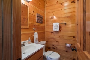 Half bath at Graceland, a 4bedroom cabin rental located in Pigeon Forge