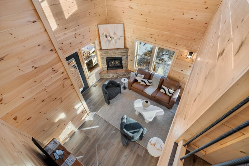 looking down into living room
