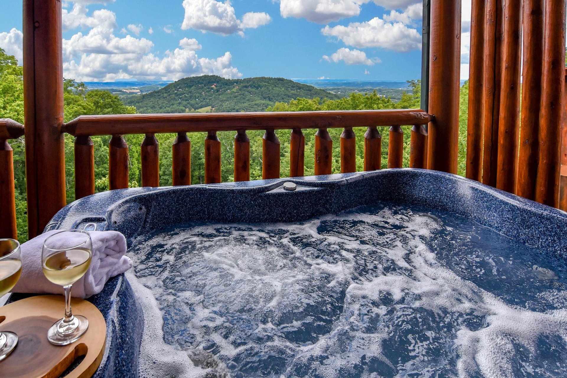 View from the hot tub at Eagles Sunrise, a 2 bedroom cabin rental located in Pigeon Forge