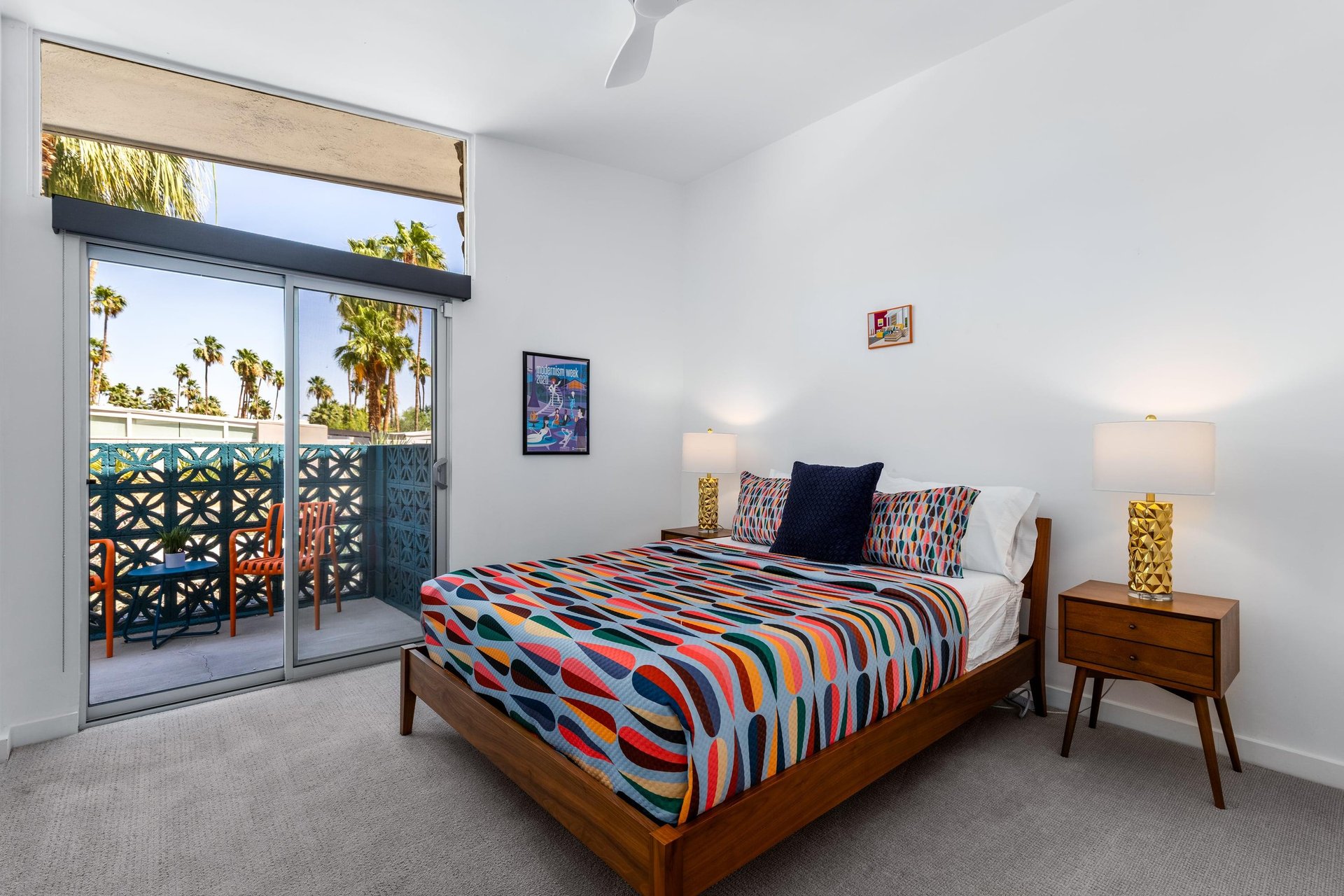 Queen size bed and its own patio.