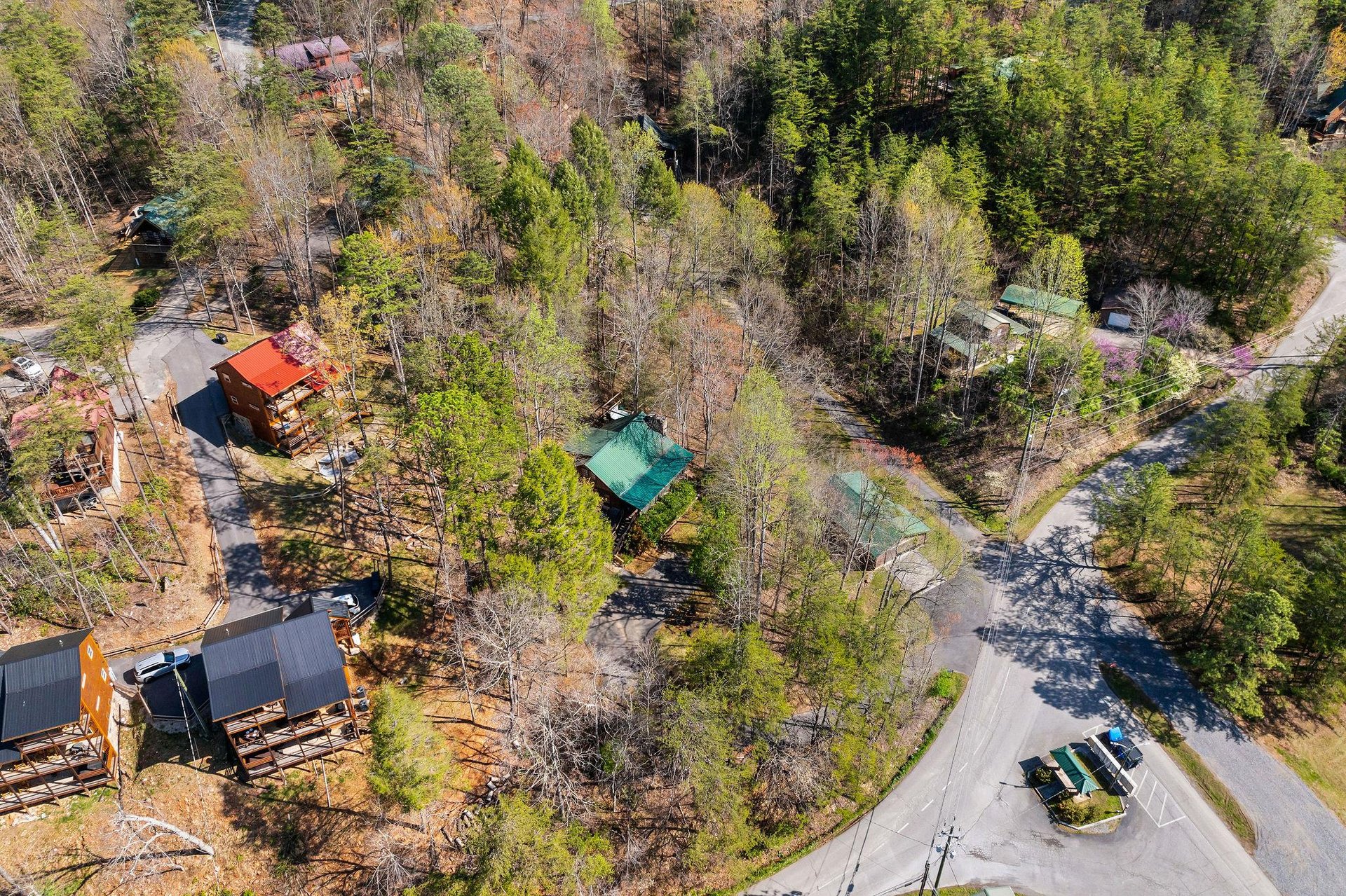 Aerial shot of Moonlit Mountain Lodge