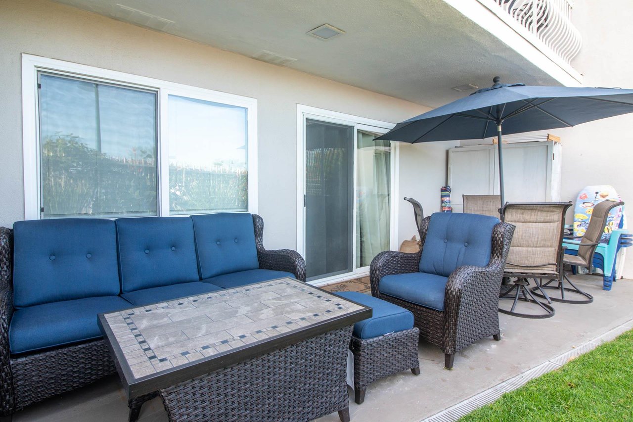 Patio  Beautiful outdoor area with comfortable couches for relaxing or dining.