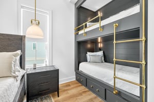 King bed with twin bunks.