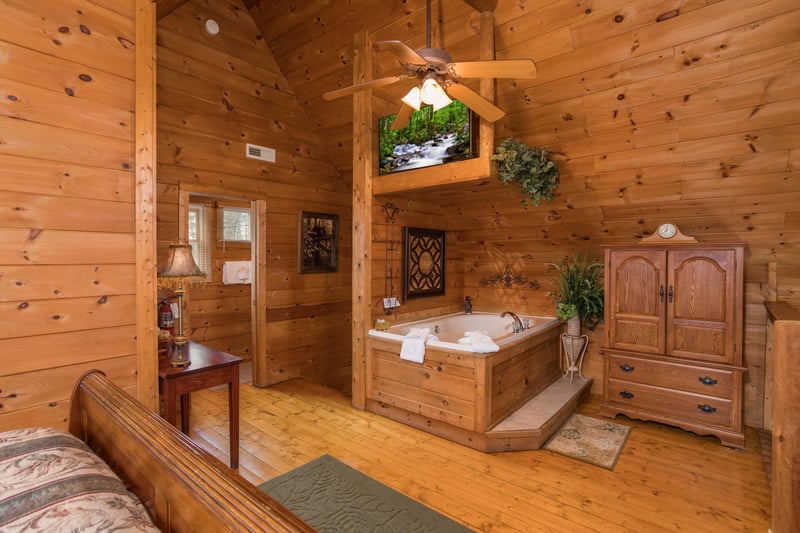 Bedroom amenities at Hanky Panky, a 1bedroom cabin rental located in Pigeon Forge