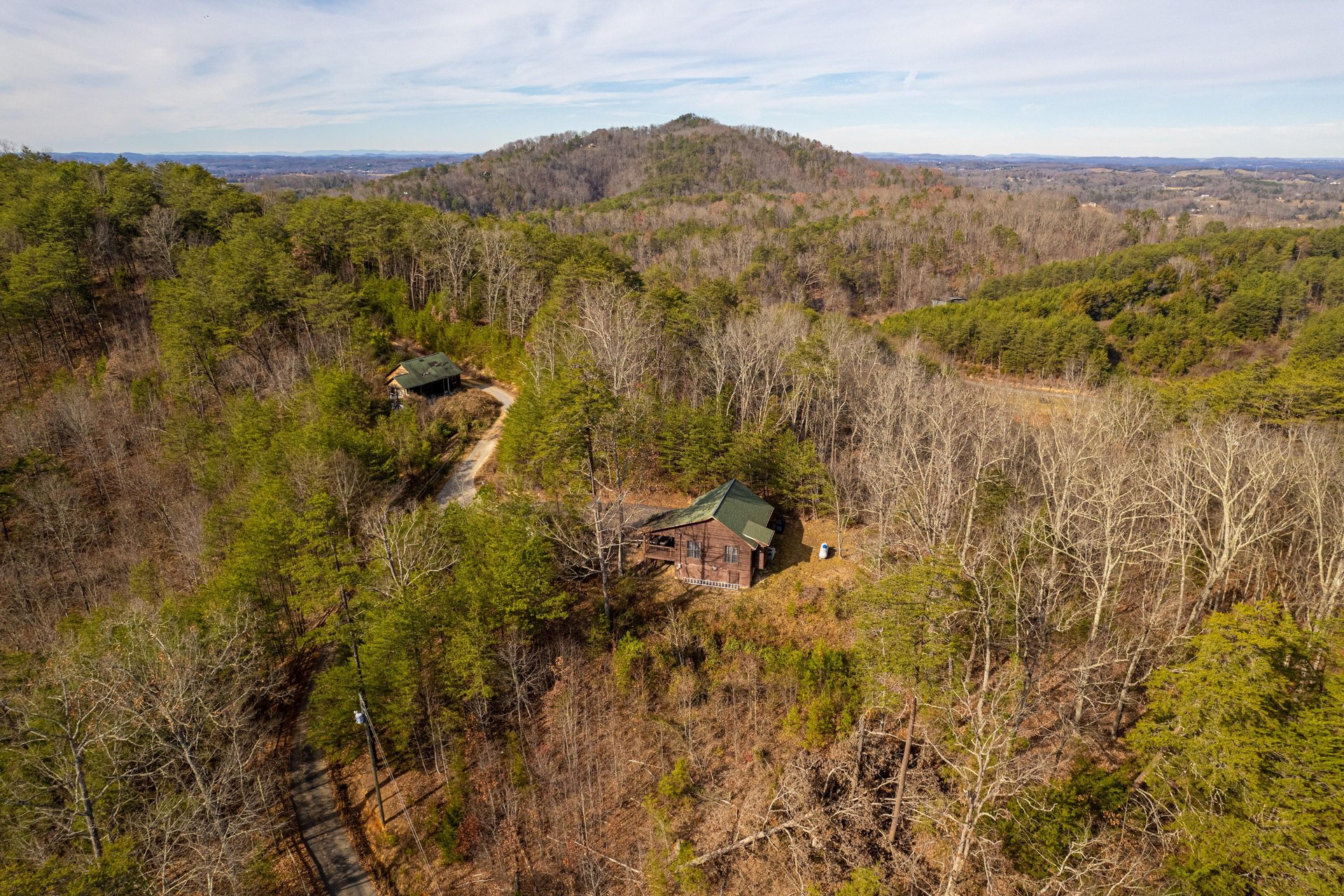 Drone view at Liams Lookout, a 2 bedroom cabin rental located in Pigeon Forge