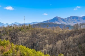 Stunning mountain views stretch across rolling peaks and forested valleys under brilliant blue skies in this scenic area.