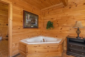 Corner jacuzzi tub at Bears Dont Bluff, a 3 bedroom cabin rental located in Pigeon Forge
