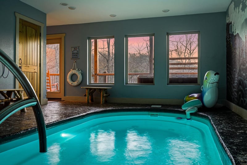 Slip into your own private indoor pool while watching the sunset paint the sky through expansive windows.
