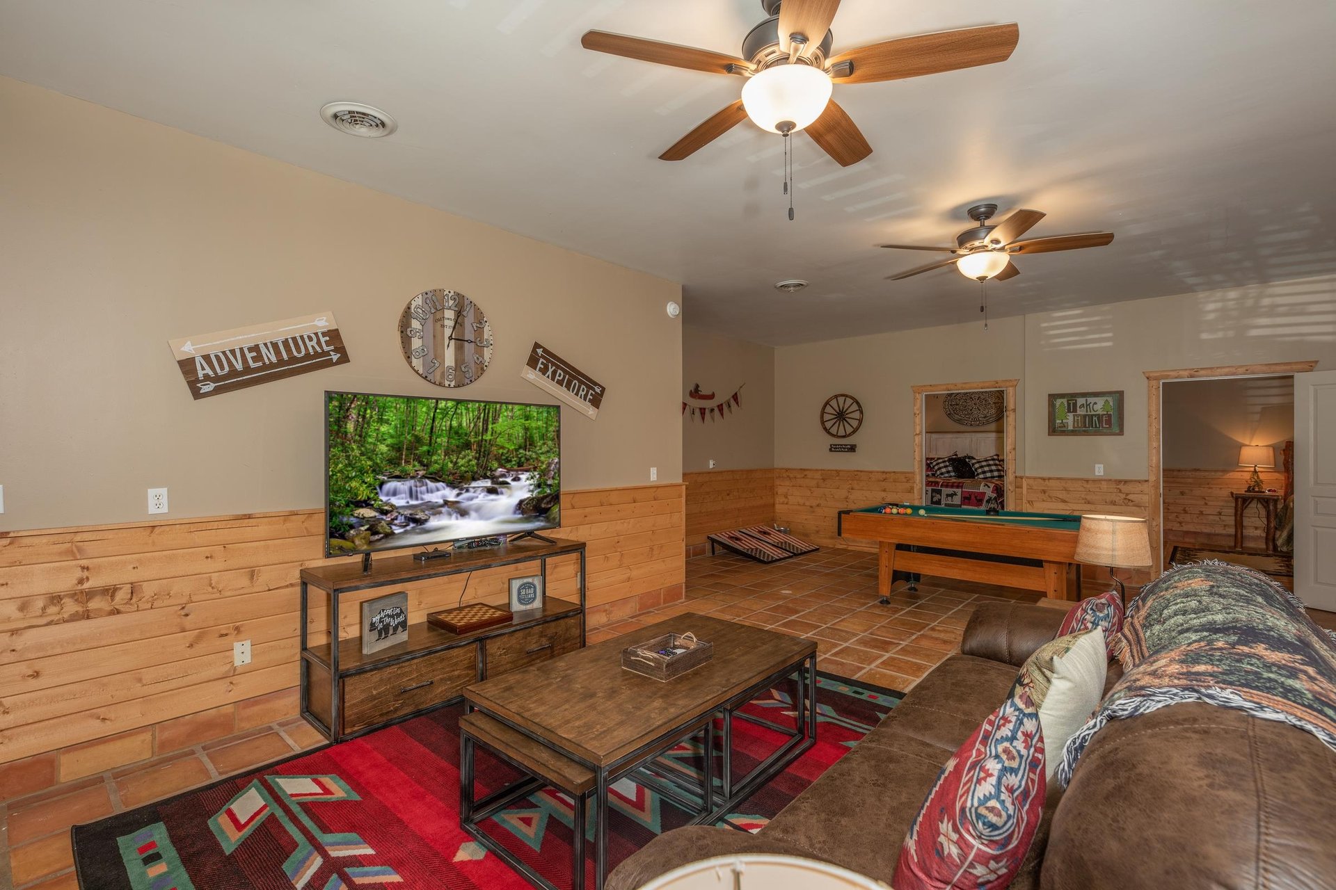 open concept living and game area