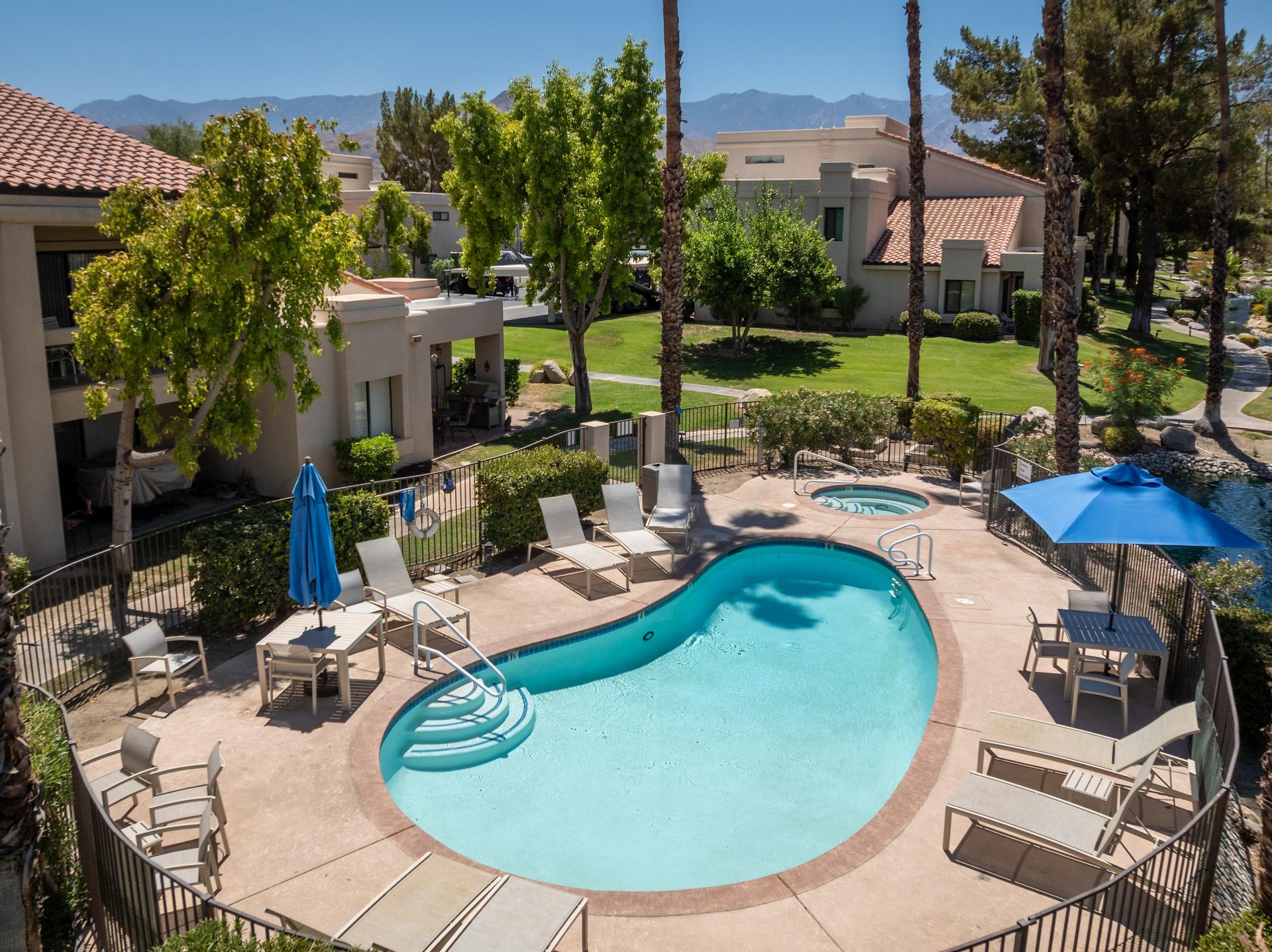 Access to multiple pools, spas, tennis courts, and a gym.