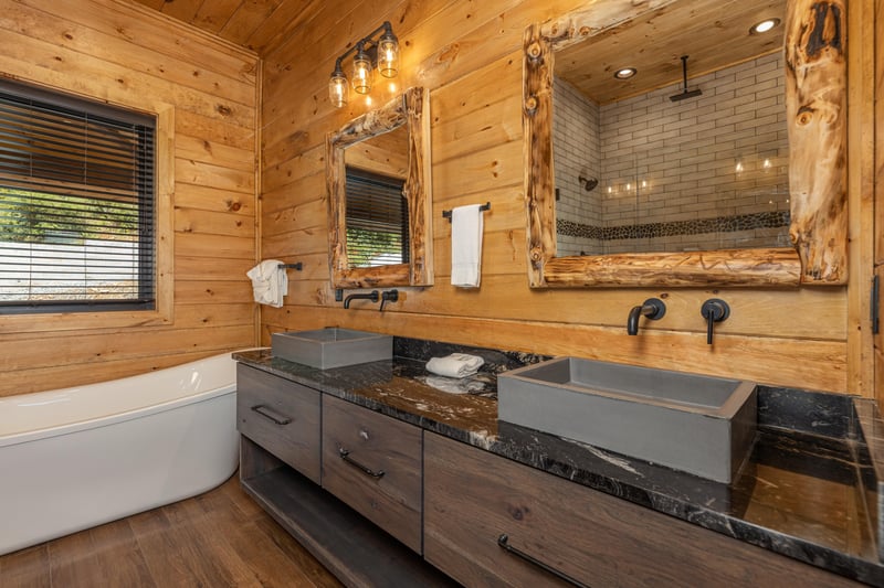 Double vanity and soaker tub