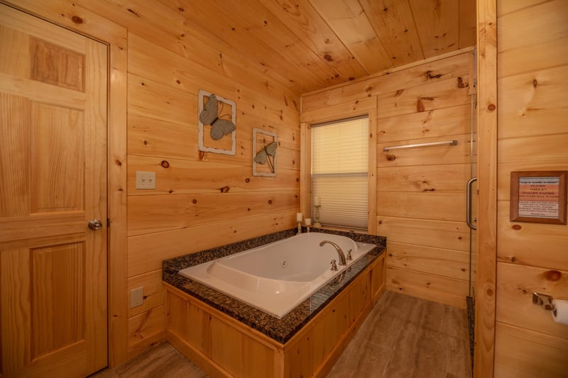 Jacuzzi tub beside window