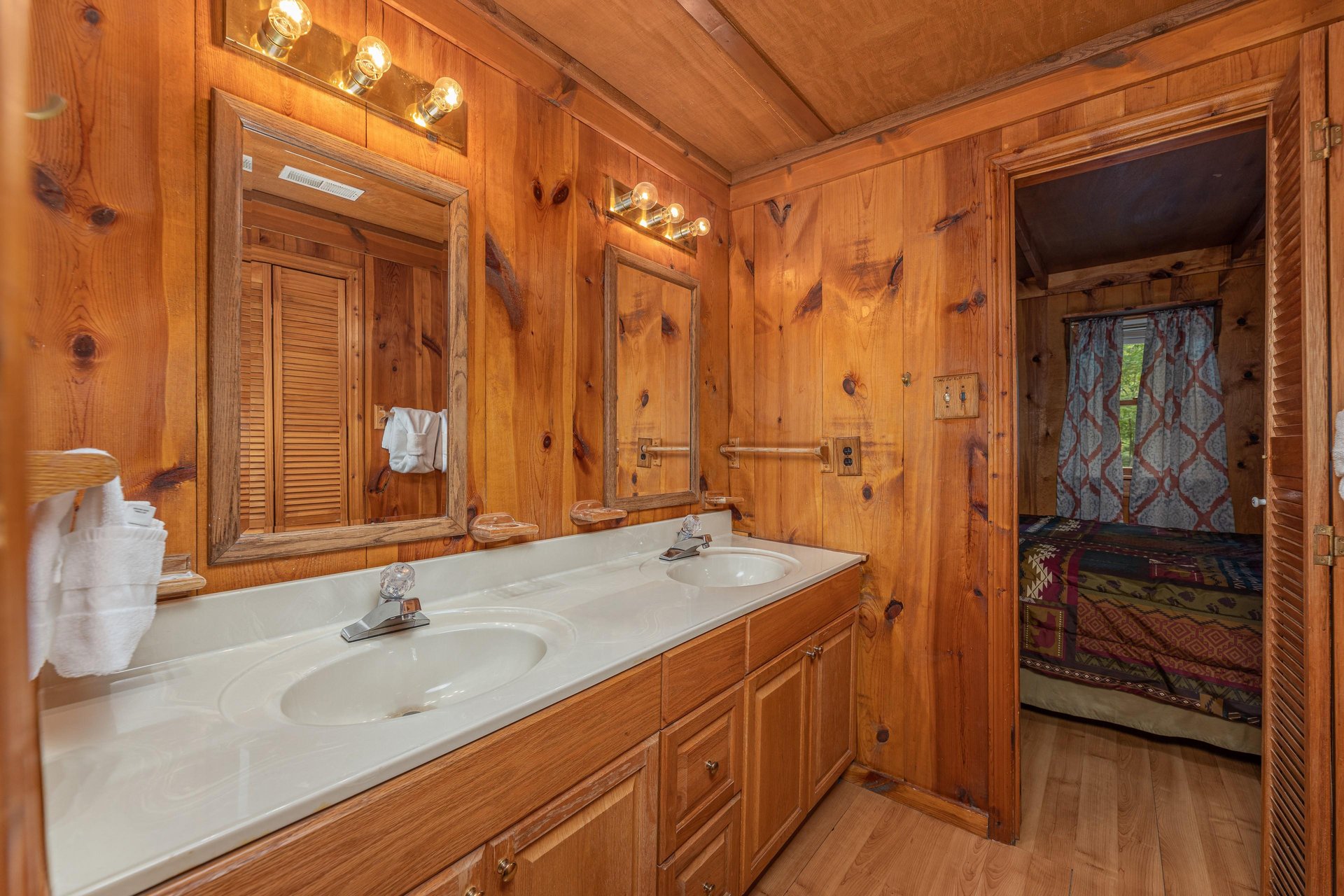 Double vanity sink at Heavenly Hideaway, a 2bedroom cabin rental located in Gatlinburg