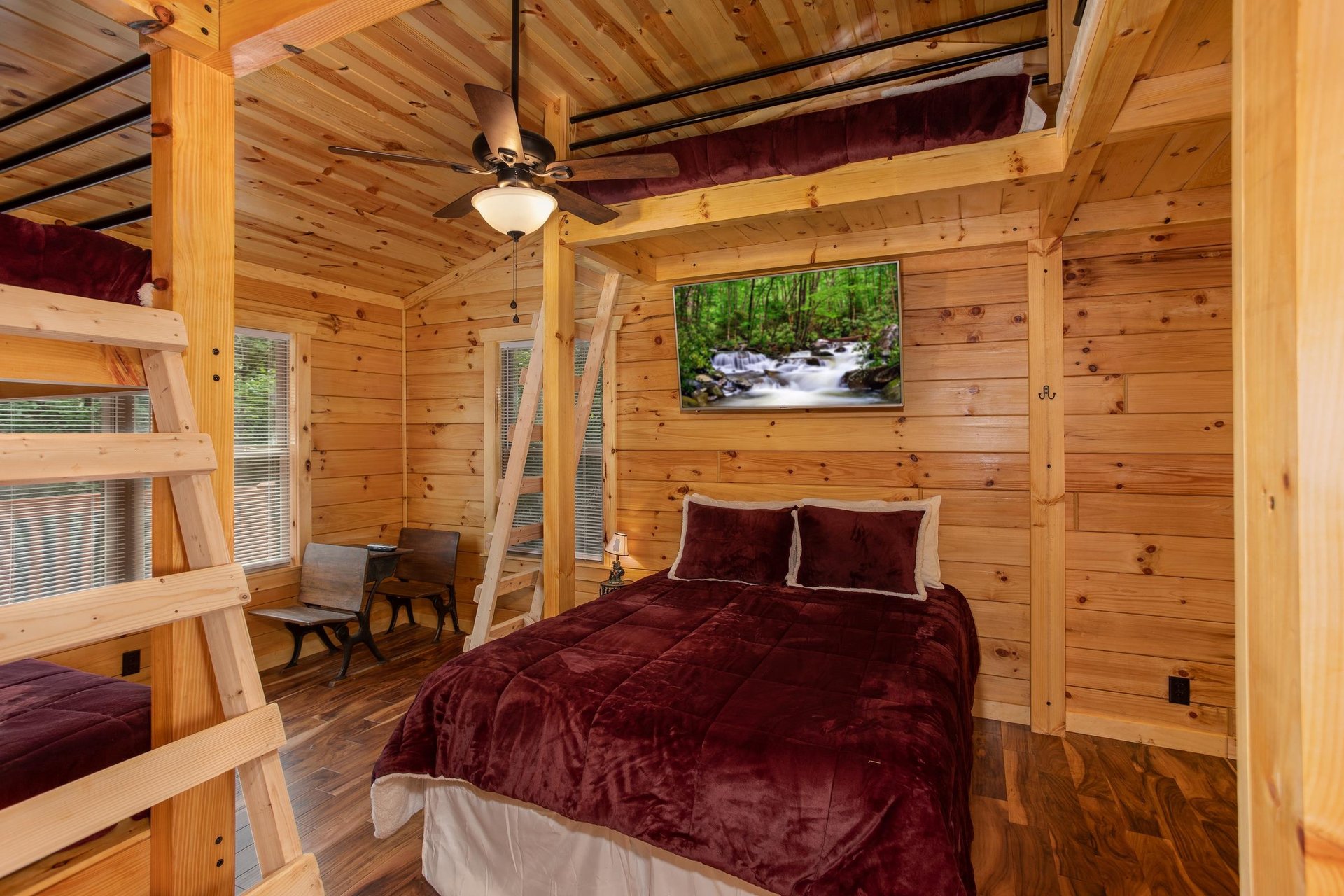 Queen Bed with Twin Bunk on Top