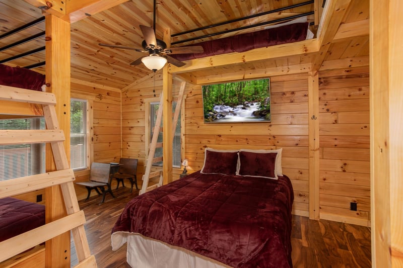 Queen Bed with Twin Bunk on Top