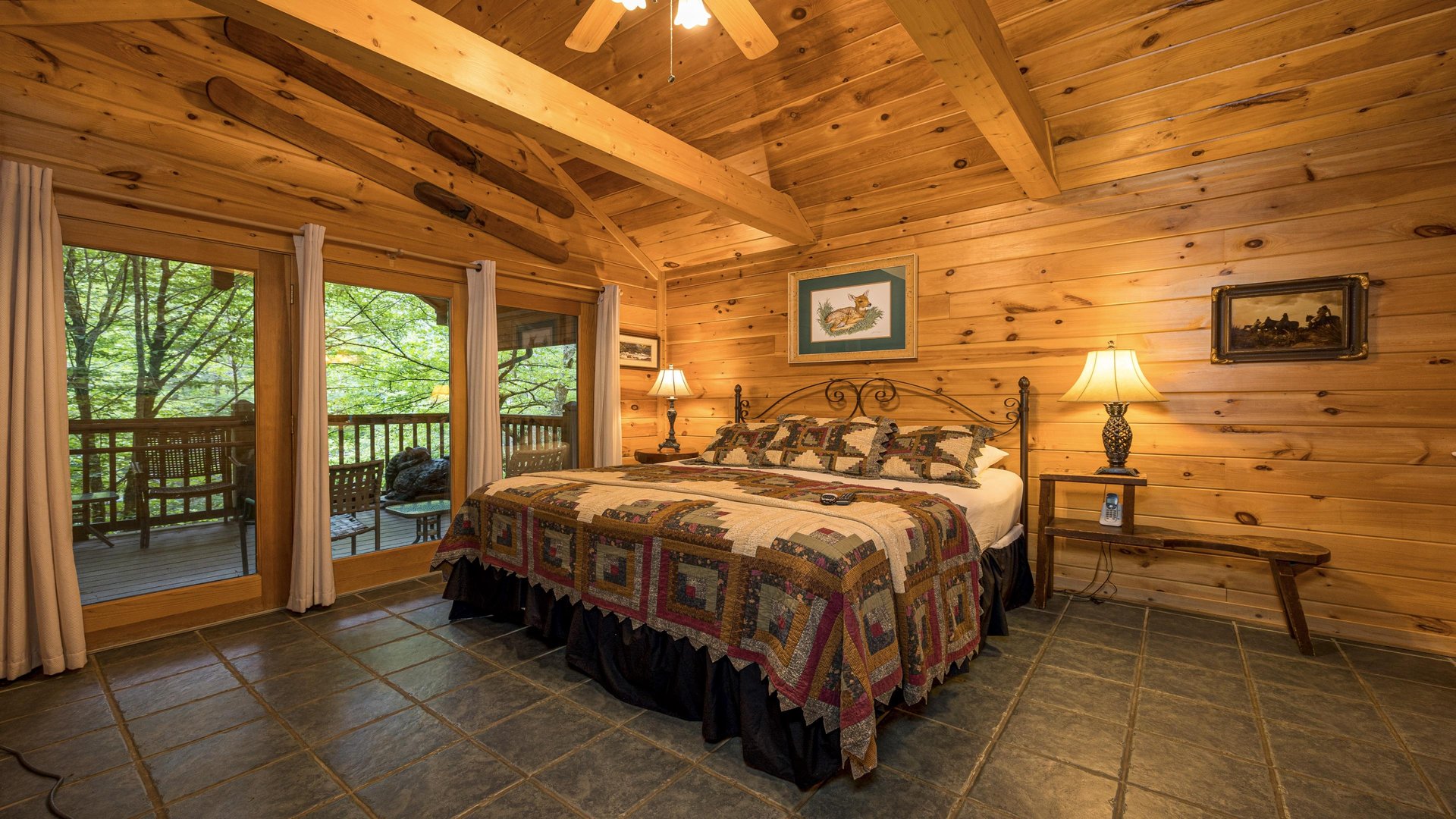 King bed with deck view