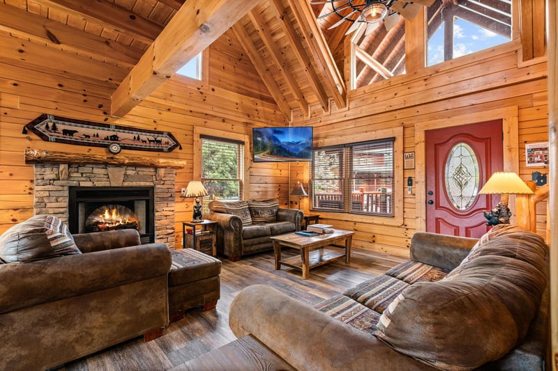 Living room w fireplace, TV  natural light