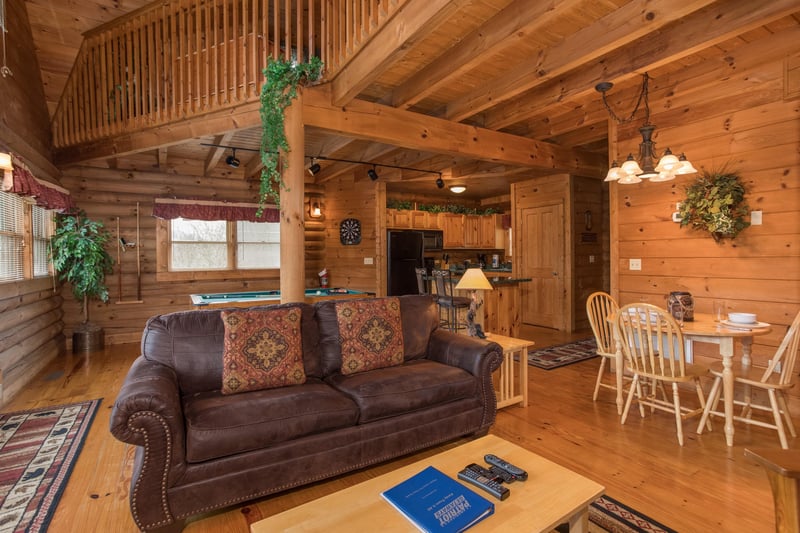 Leather sofa at Hanky Panky, a 1bedroom cabin rental located in Pigeon Forge