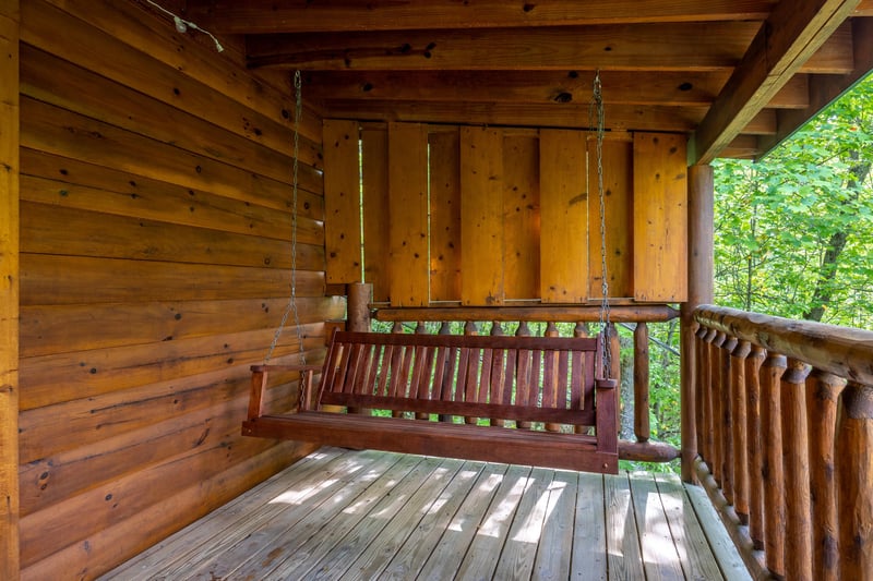 Porch Swing on Covered Deck at Dukes Den