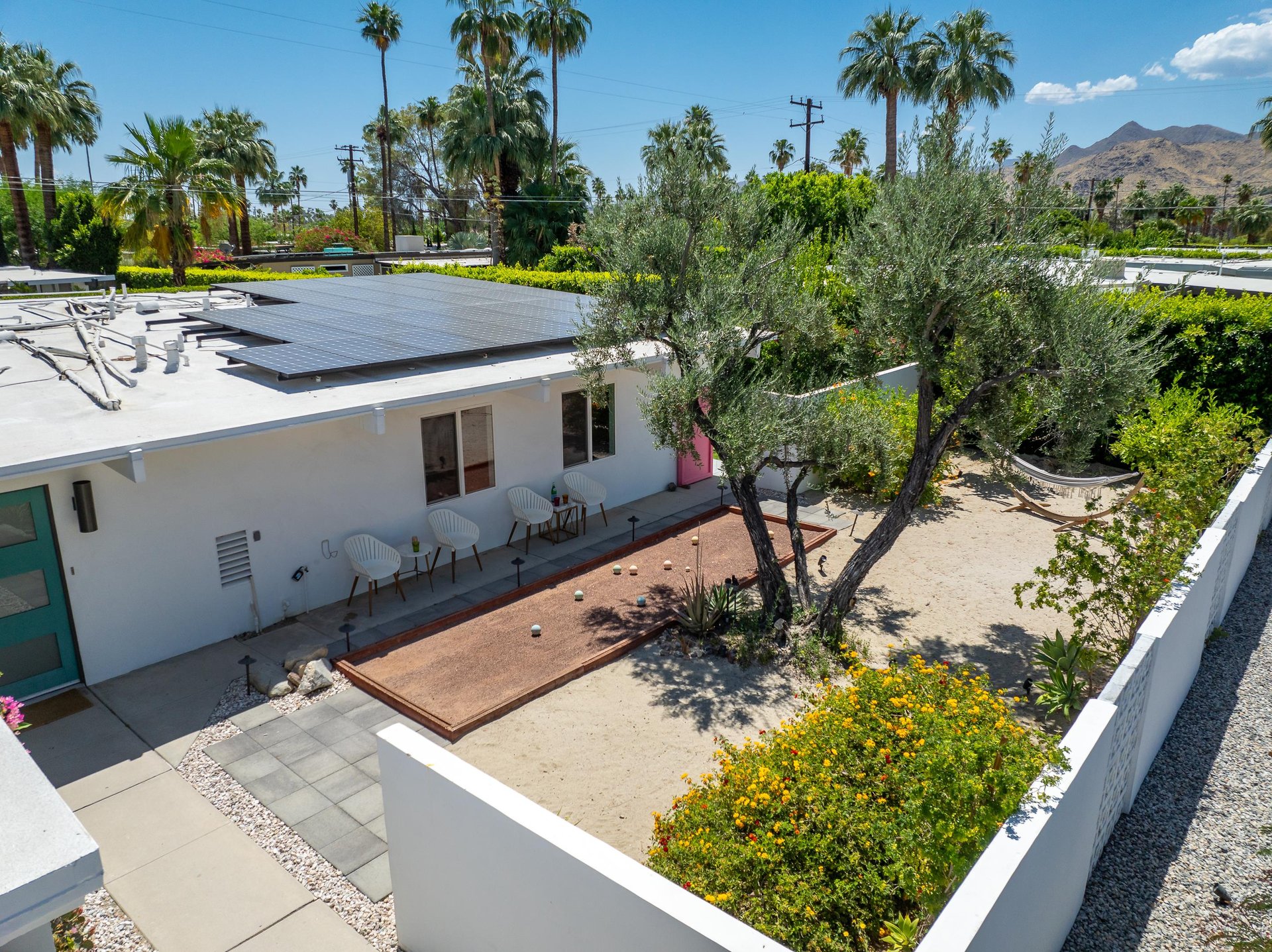 Aerial views of the front yard