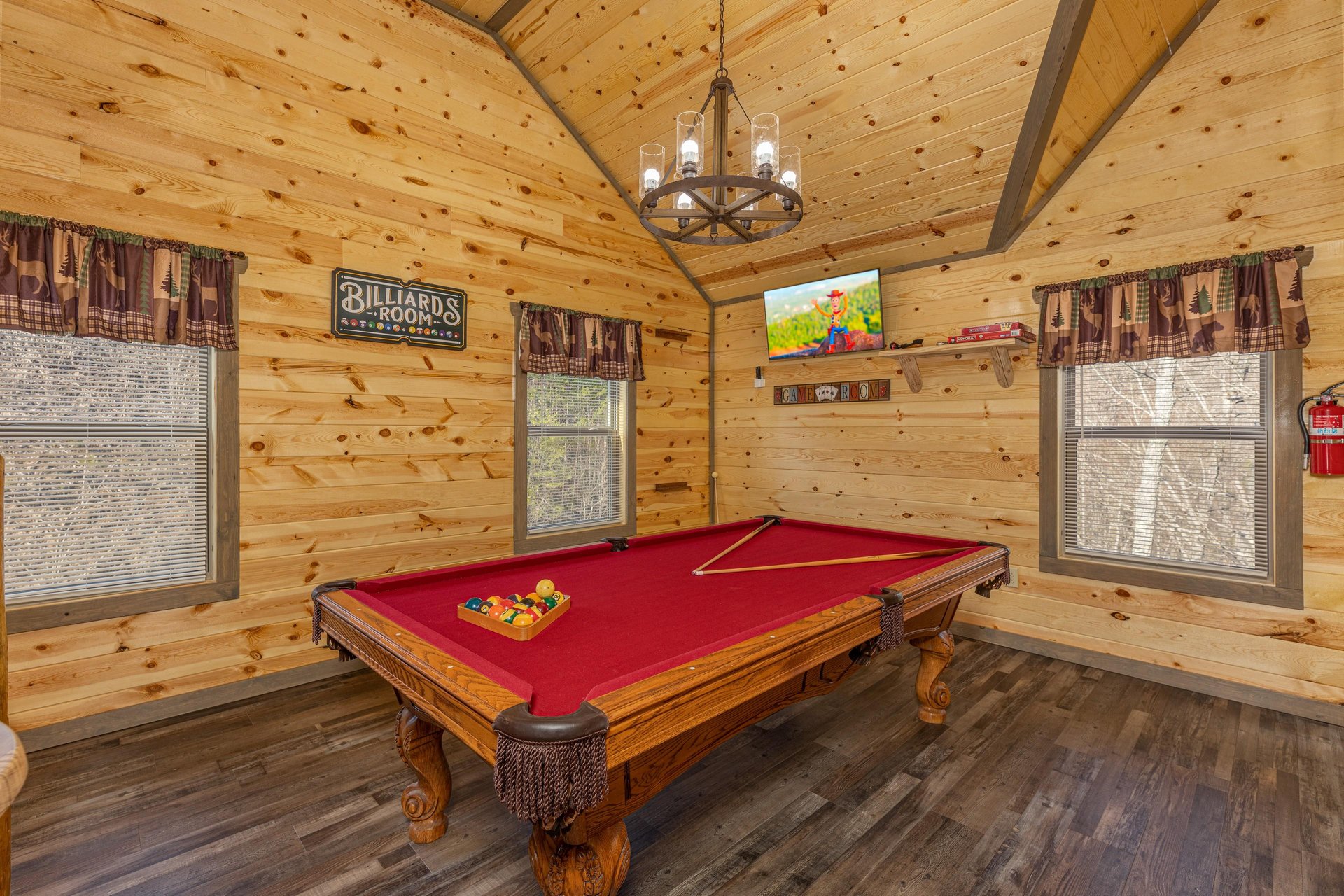 Pool table in the loft at Everlys Splash, a 4 bedroom cabin rental located in Pigeon Forge