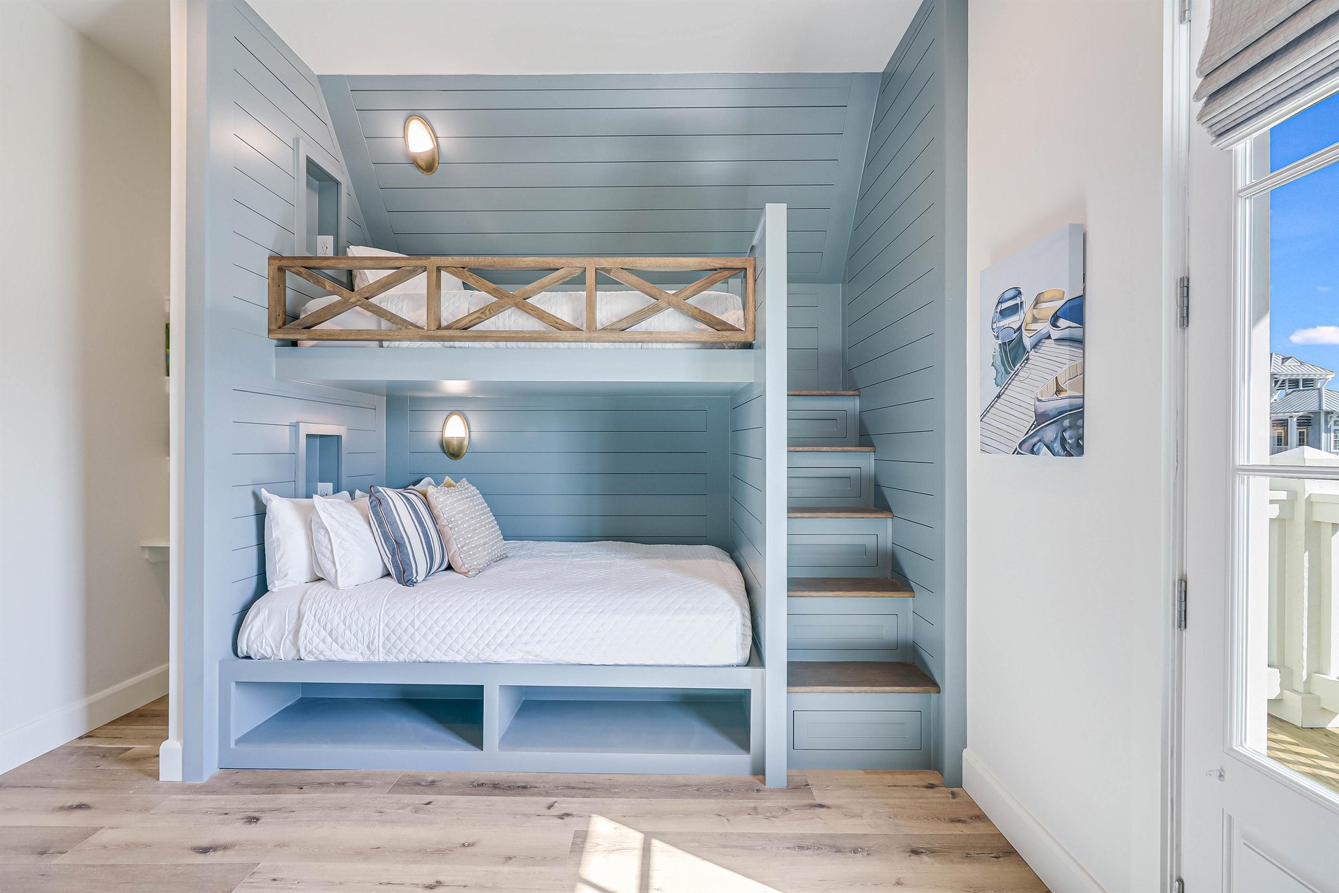 Left Side Bunk Room with TwinOverQueen Bunks Plus Private Bal