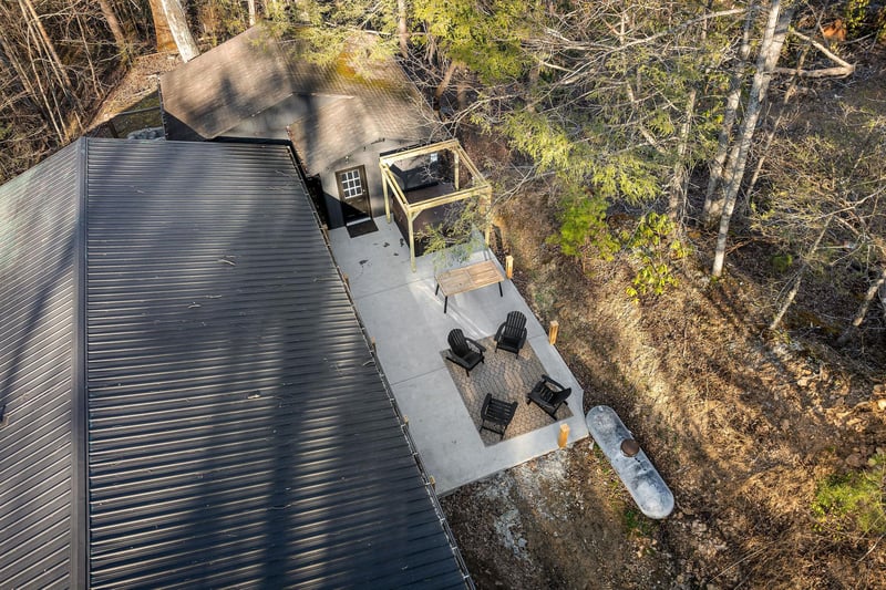 aerial shot of back patio