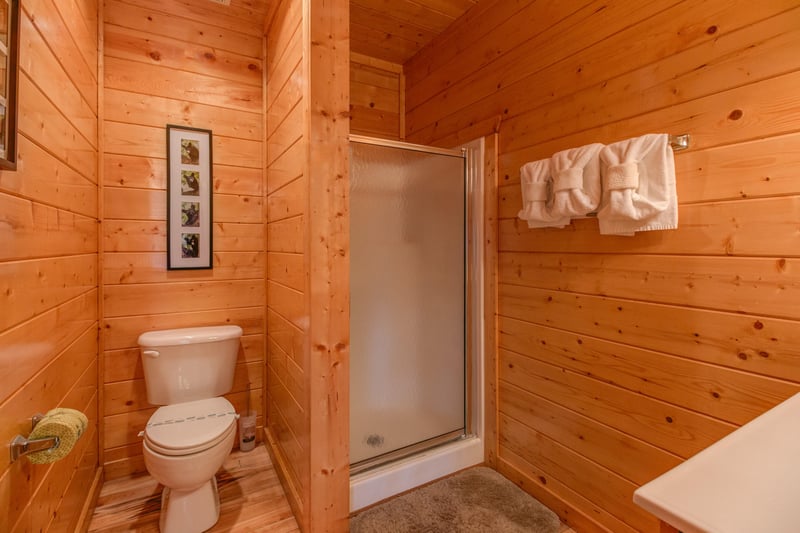 Bathroom with a shower at Country Bears Getaway, a 3bedroom cabin rental located in Gatlinburg