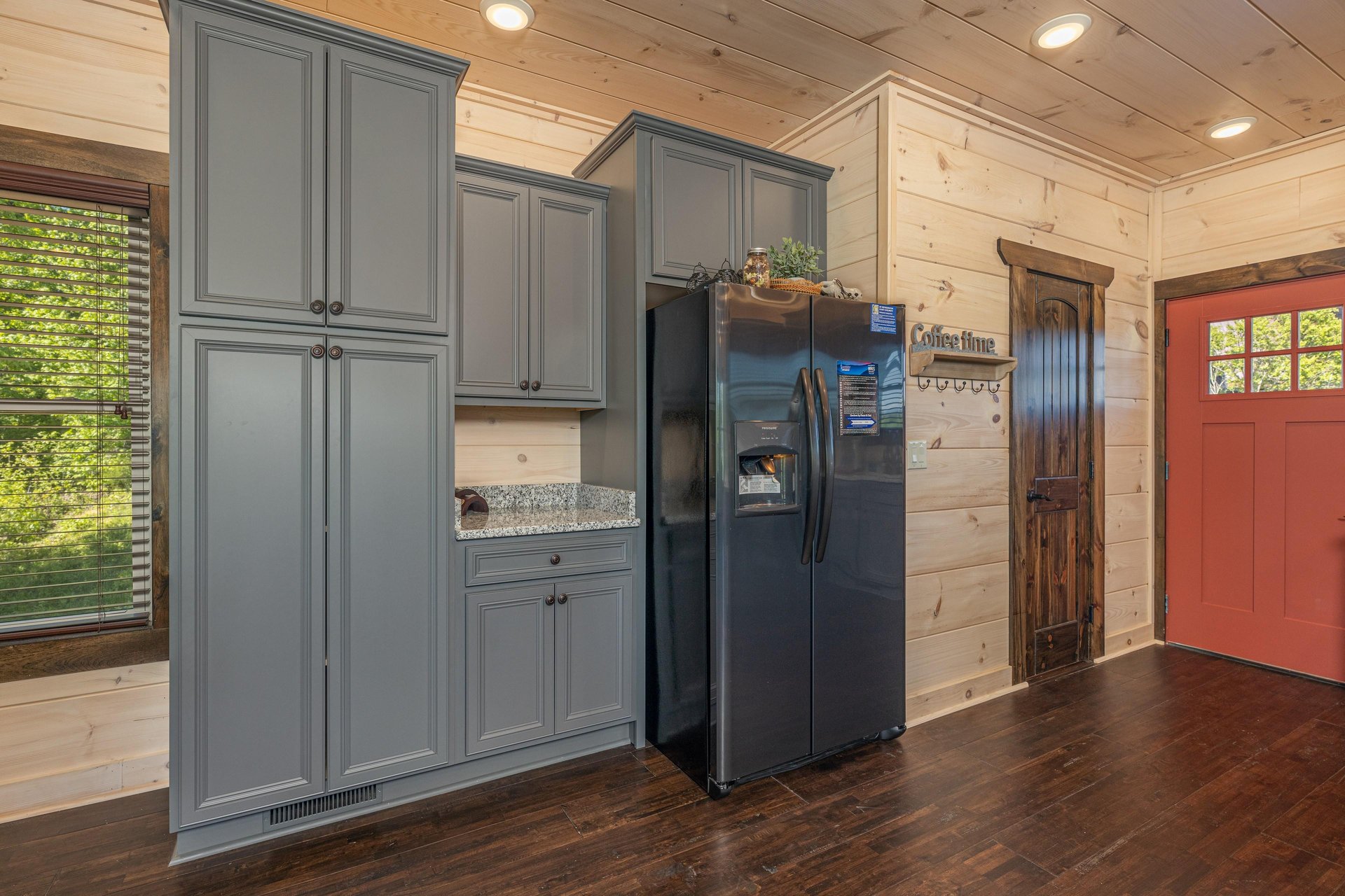 Refrigerator with gray cabinets